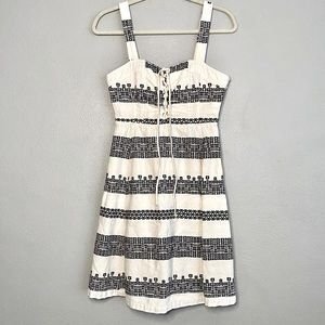 Hailee C Dress Size Small Aztec Print Lace Up Fit & Flare White Black Sleeveless